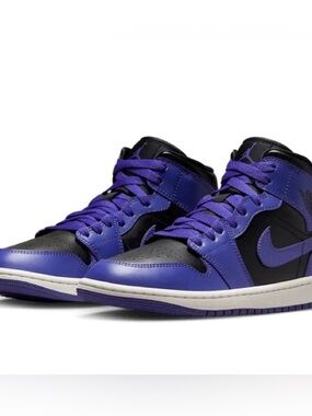 Nike Air Jordan 1 Mid Black Dark Concord Purple Sneakers Shoes 7Y Men’s 7